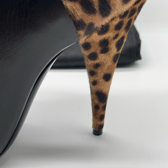 YSL Black Lamb/Pony Stiletto zip bootie ankle leopard detail 37 and 38.5 - Picture 5 of 7